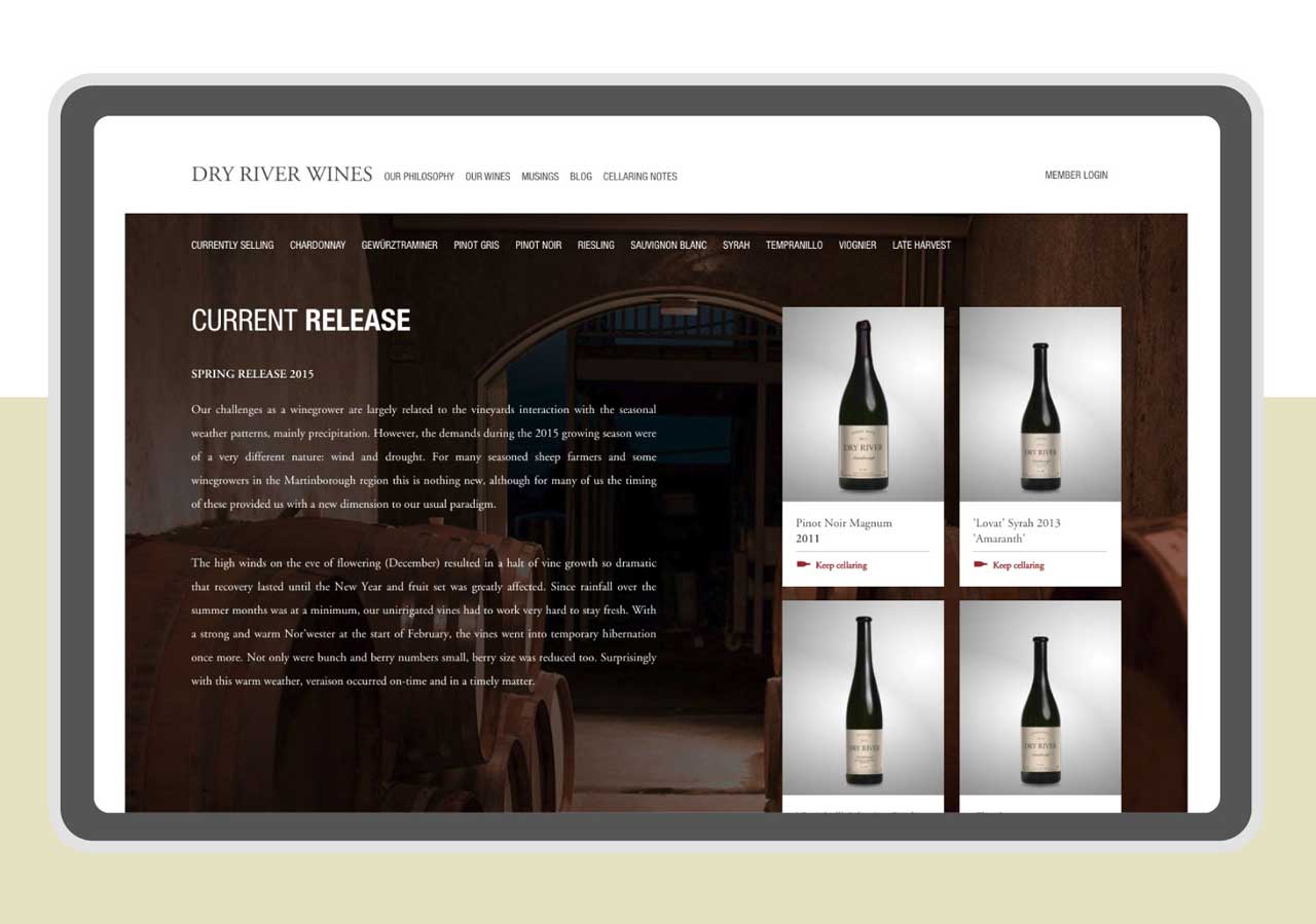 A screenshot of the current release page showcasing a variety of wine bottles