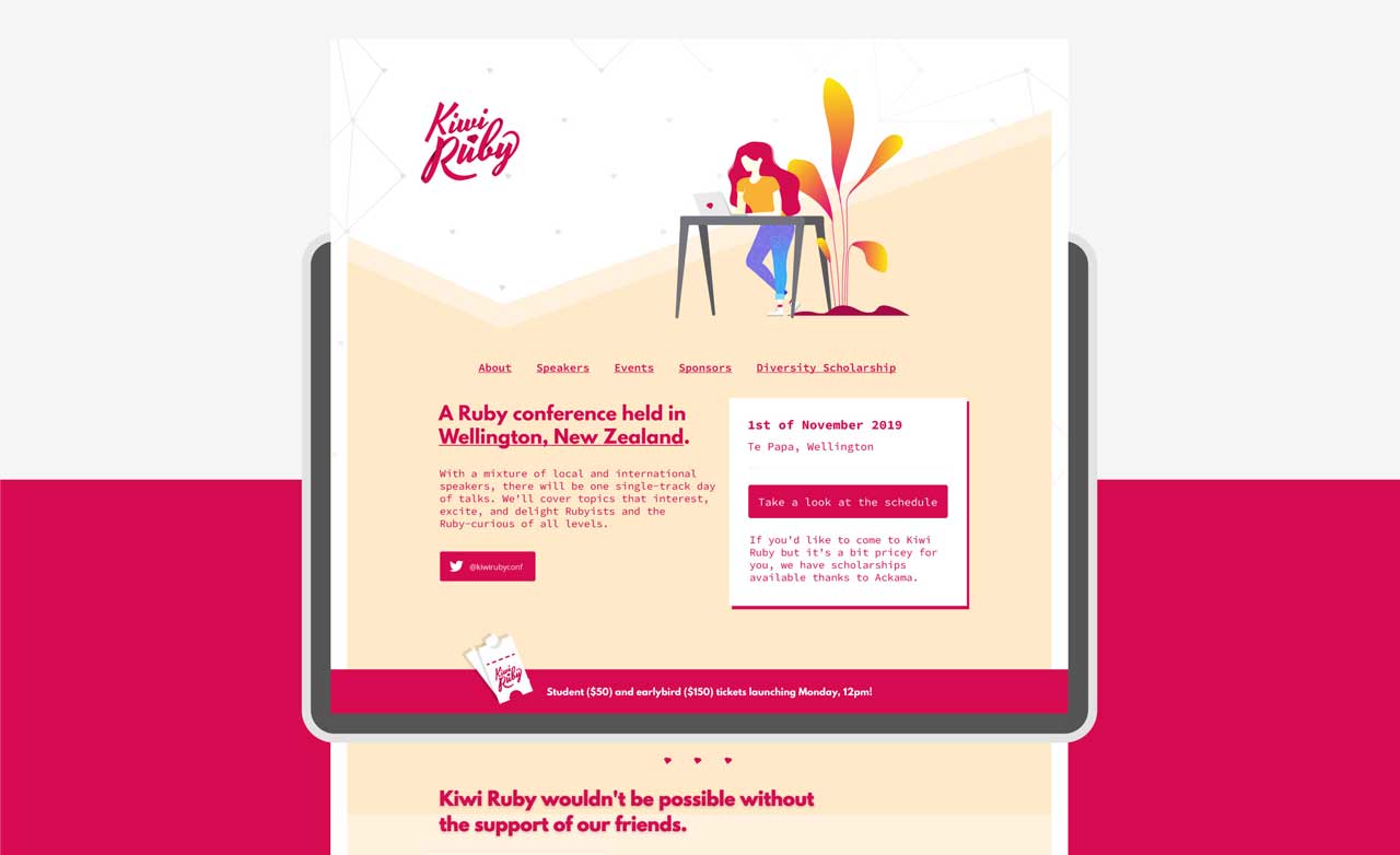 A screenshot of the Kiwi Ruby NZ website homepage